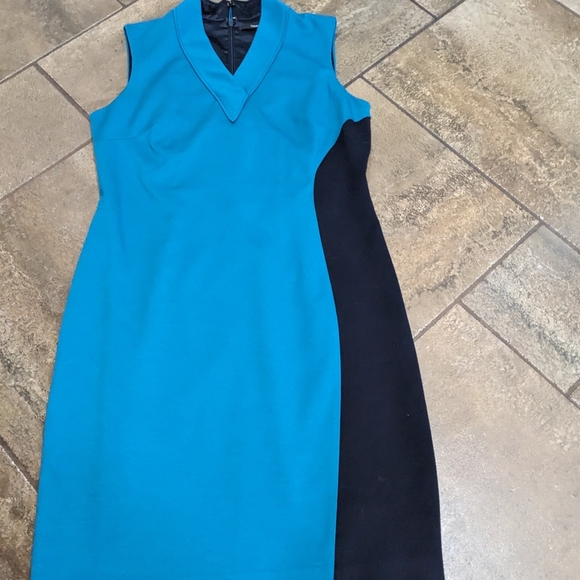 Tahari Makiko Sleeveless Work Evening Dress Size 14 Teal & Black - Picture 4 of 10